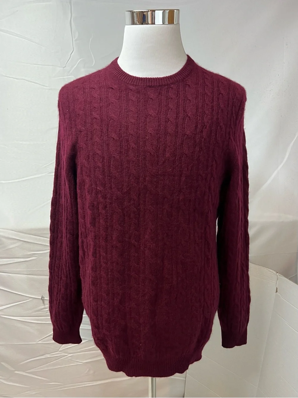 Polo Ralph Lauren Men's L 100% Cashmere Cable Knit Burgundy Pullover Sweater
